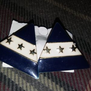 Vintage Gold Tone Blue Enamel Pyramid Clip Earring